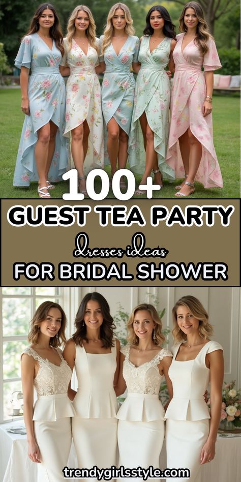 100+ guest tea party dresses for a bridal shower chic florals, lace, and pastel styles perfect for a garden celebration! Tea Party Bridal Shower Ideas Outfit, Tea Outfits For Women, Dresses For Bridal Shower, High Tea Outfits, High Tea Outfits For Women, Garden Celebration, Tea Party Dresses, Tea Party Dress, Bridal Shower Dress