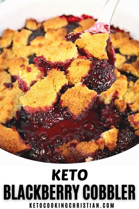 This sweet and beautifully baked Keto Blackberry Cobbler is topped with a buttery and moist rustic style crust. #ketocobbler #ketodesserts #lowcarbdessert #glutenfreecobbler Dutch Oven Desserts, Gluten Free Party Food, Cobbler Crust, Healthy Low Carb Breakfast, Impressive Dessert, Keto Breakfast Smoothie, Keto Biscuits, Blackberry Cobbler, Low Carb Fruit