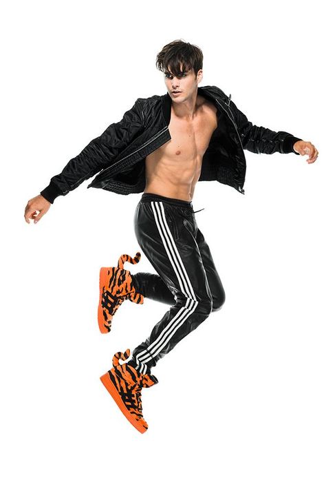 adidas Originals by Jeremy Scott 2014 Fall/Winter October Release | HYPEBEAST Jumping Poses, Charlie Matthews, Male Pose Reference, Male Models Poses, People Poses, Anatomy Poses, Body Reference Poses, Human Poses Reference, Foto Poses