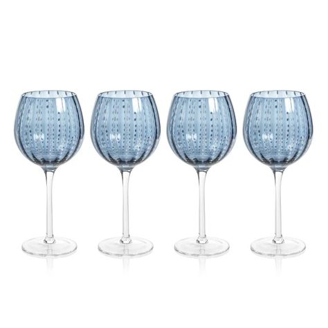 Orren Ellis Derrida 17.28oz. Wine Glass Set | Wayfair Entertainment Closet, Blue Wine Glasses, Drum Coffee Table, Curtain Hardware, Painted Wine Glasses, Wine Glass Set, Coloured Glass, Daily Routines, Kitchen Accents