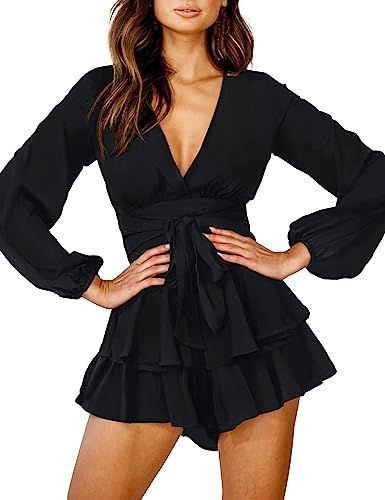 Ruffle Hem Romper that you can you in many occasions, such as every day use and events Click in the PIN and follow the link Jumpsuit / Sexy outfit / Night outfit Casual Summer Rompers, Baggy Sleeves, Black And White Romper, Tie Shorts, Casual Rompers, Long Jumpsuits, Floral Jumpsuit, Lace Romper, Short Mini Dress