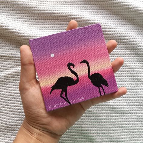 Animal Mini Canvas Painting, Mini Canvas Art Beach Easy, Dolphin Painting Acrylic Easy, Pink Small Canvas Paintings, Dolphin Canvas Painting Easy, Flamingo Painting, Love Canvas, Easy Diy Art, Aesthetic Painting