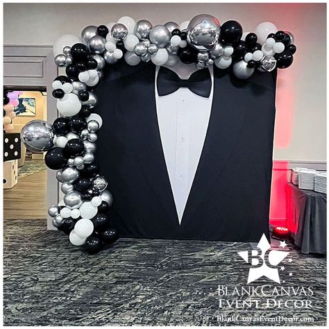 Black And White Party For Men, Fathers Day Balloon Garland, Fathers Day Balloon Decor, Fathers Day Theme Ideas For Church, Fathers Day Decorations For Church, Fathers Day Party Ideas Decoration, Balloon Garland For Men, Father’s Day Decoration Ideas, Father Day Decoration Ideas For Church