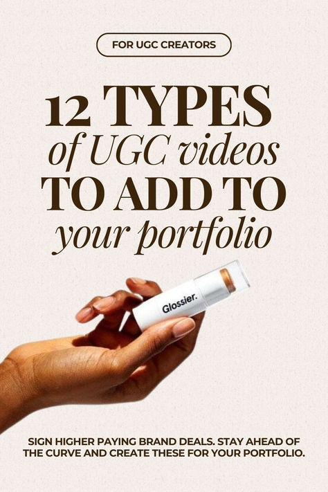 For UGC Creators:
12 VIDEOS TO ADD TO YOUR UGC PORTFOLIO 
SIGN HIGHER PAYING BRAND DEALS. Stay Ahead of the Curve AND CREATE THESE FOR YOUR PORTFOLIO.

ugc creator hand holding a glossier bronzer, trendy content creator aesthetic Ugc Content Portfolio, Ucg Content Ideas, Ugc Portfolio Ideas, Ugc Content Examples, Ugc Content Ideas, Ugc Examples, Ugc Creators, Brand Deals, Family Schedule