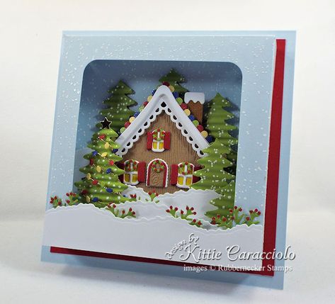 FS661, Gingerbread SHadow Box Card by kittie747 - FS Hostess at Splitcoaststampers Gingerbread Cards, Art Boxes, Christmas Shadow Boxes, Christmas Gingerbread House, Box Cards, Fold Cards, Gingerbread Houses, Honey Bees, 3d Christmas