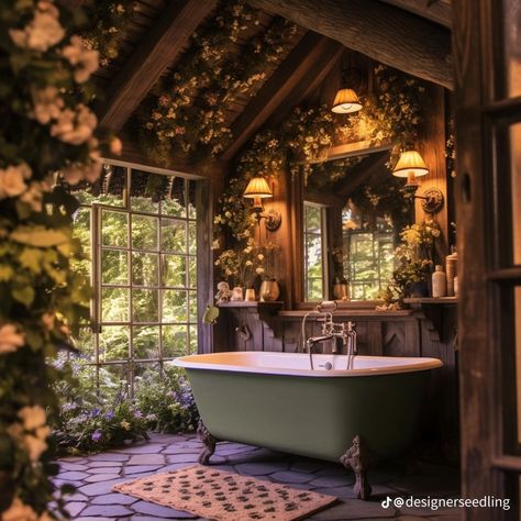 Fairytale Cottage Interiors, Bathroom Ideas For Kids, Fairy Bathroom, Nature Inspired Bathroom, Cottage Core Home, Cottage Core House, Fairytale House, Cabin Core, Fairytale Cottage