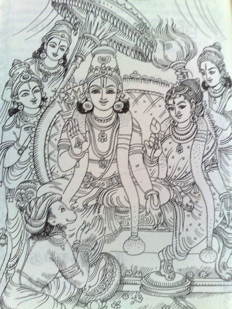 Rama Sita Drawing, Sri Ram Drawing, Rama Drawing, Sri Rama Pattabhishekam, Rama Pattabhishekam, Ram Drawing, Tanjore Art, Mysore Painting, Indian Traditional Paintings