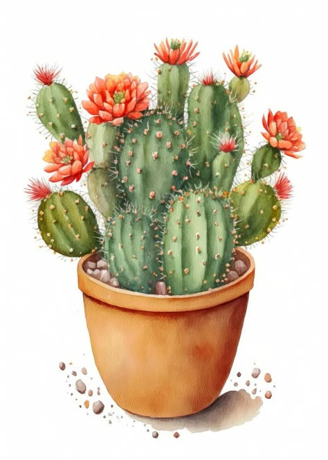 Cactus Flower Painting, Cactus Pictures, Cactus Art Print, Watercolor Succulents, Cactus Painting, Beautiful Art Paintings, Cactus Art, Watercolor Flower Art, Watercolor Art Lessons