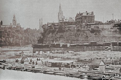 Last of the huge lumber rafts on the Ottawa River | by Ross Dunn: Thanks -10million views! Ottawa River, Ottawa Valley, Bar Game, Family Photo Wall, Travel Canada, Canadian History, Down The River, Western Canada, Counter Design