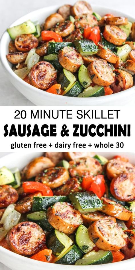 20 Minute Dinner Skillet Sausage and Zucchini Recipe Dinner Skillet, 20 Minute Dinners, Zucchini Recipe, Resep Diet, Health Dinner, Health Dinner Recipes, Rigatoni, Zucchini Recipes, Sausage Recipes