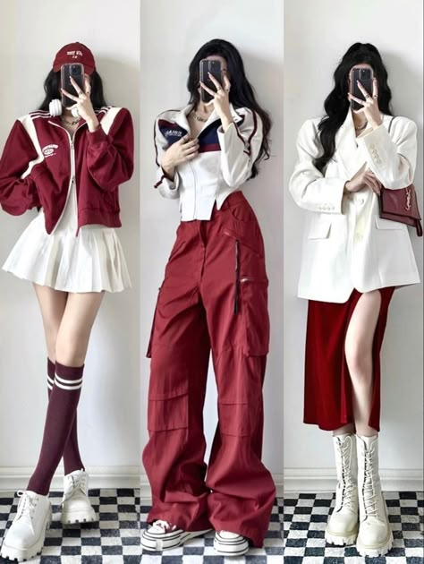 Stylish Outfits Korean, Korean Kpop Outfits, Red Stage Outfits, Red Outfit Korean, Ulzzang Outfit, Cute Dress Outfits, Mode Casual, Easy Trendy Outfits, Fashion Mistakes