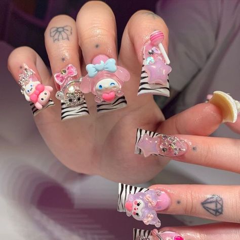 Fye Nails, Flare Nails, Zebra Print Nails, Nail Pics, Junk Nails, Cute Pink Nails, Punk Nails, Duck Nails, Baddie Nails