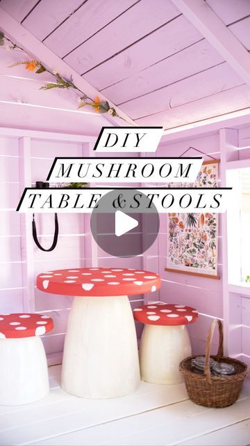 Diy Mushroom Table And Stools, Diy Toadstool Seat, Mushroom Seats Diy, Diy Mushroom Table And Chairs, Mushroom Furniture Diy, Diy Mushroom Chair, Diy Small Round Table, Mushroom Table Diy, Mushroom Table Decor