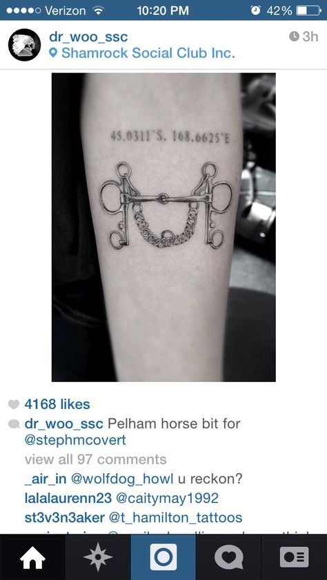 #drwoo #tattoo Horse Bit Tattoo, Bit Tattoo, Cowgirl Tattoos, Thigh Tat, Paddock Paradise, Horse Tattoo, Horse Bits, Tattoos Ideas, Social Club