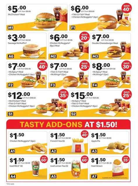 McDonalds Menu With Updated Prices in Singapore 2024 - Chicken Muffins, Coca Cola Chicken, Sausage Mcmuffin, Cola Chicken, Mcdonald Menu, Chicken Menu, Double Cheeseburger, Breakfast Wraps, Desserts Menu