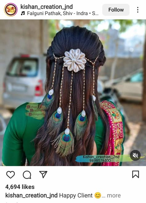 Morpankh Jewellery, Navratri Jewellery, Hair Style On Saree, Flower Jewelry Designs, Hair Brooch, Diy Fabric Jewellery, Bridal Hair Buns, Lehenga Designs Simple, Fabric Jewellery