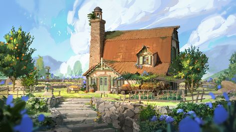 Farmhouse Concept Art, Farmhouse Concept, Enviroment Art, The Art Showcase, Fantasy Houses, Fantasy Map Making, Landmarks Art, Art Showcase, Fantasy Architecture