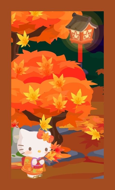 Fall Wallpapers Hellokitty, Thanksgiving Sanrio Wallpaper, Sanrio Autumn Wallpaper, Fall Sanrio Wallpaper, Hello Kitty Autumn Wallpaper, Kawaii Autumn Wallpaper, Sanrio Fall Wallpaper, Fall Hello Kitty Wallpaper, Fall Sanrio