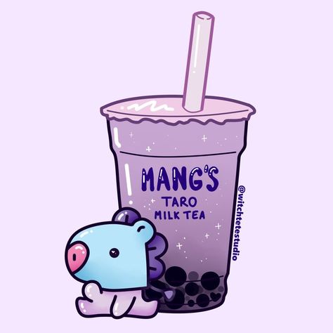 Mang Bt21, Taro Bubble Tea, Taro Milk Tea, Tea Illustration, Bee Drawing, Daisy Wallpaper, Cute Disney Drawings, Cute Food Drawings, Cute Animal Drawings Kawaii