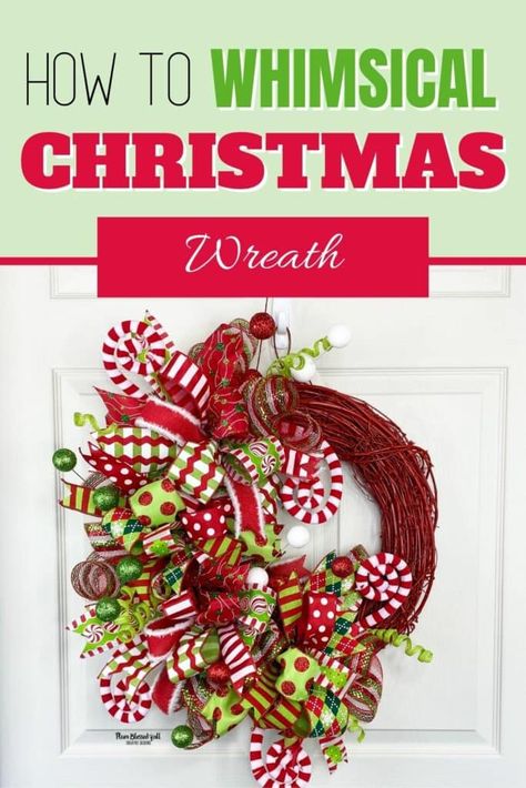 Whimsical Christmas Wreath Diy, Red And White Christmas Wreaths, Whimsical Christmas Wreath, Whimsical Christmas Decorations, Diy Grapevine Wreath, Diy Grinch, Grapevine Christmas, Grinch Stuff, Grinch Wreath