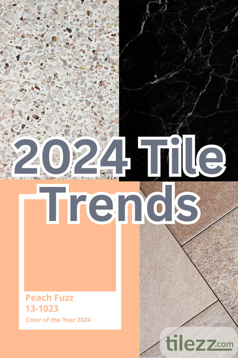 Discover the top tile trends of 2024! #tile #tiletrends #trendytile #interiordesign #homerenovation #2024 #tiletrends2024 #terrazzo #zellige #earthtones #geometrictile #blackmarble #naturalstone Tile Layout Design, 30x30 Tiles Bathroom, Bathroom Tiles Trends 2024, Laundry Room Floor Ideas Tile Patterns, Trending Tiles Interior Design, Trendy Flooring 2024, 2024 Tile Flooring Trends, 2024 Kitchen Tile Trends, Tile Trends 2024 Bathroom