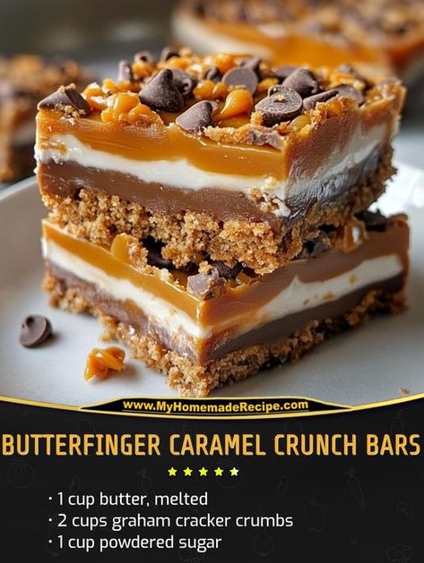 Delicehub - Butterfinger Caramel Crunch Bars Ingredients:... Butter Finger Caramel Crunch Bars, Butterfinger Caramel Crunch Bars Recipe, Butterfinger Crunch Caramel Bars, Butterfinger Crunch Bars, Butterfinger Caramel Bars, Butterfinger Caramel Crunch Bars, Fall Potluck Ideas For Work, Butterfinger Desserts, Butterfinger Bars Recipe