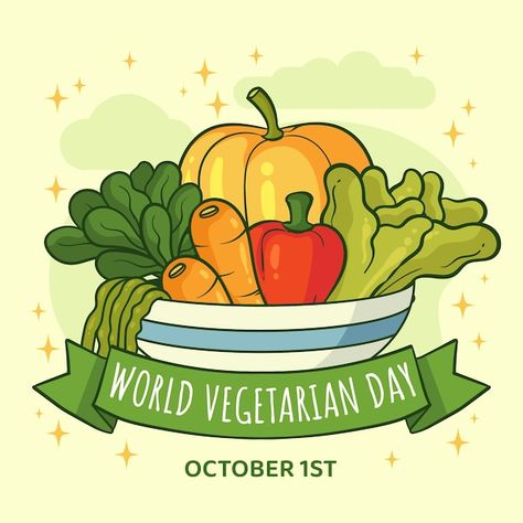 Free vector world vegetarian day hand dr... | Free Vector #Freepik #freevector #world-health #health-day #international-day #health-illustration Benefits Of Vegetarian Diet, Vegetarian Benefits, Balanced Vegetarian Diet, Health Illustration, World Vegetarian Day, Vegetarian Day, International Days, Dairy Alternatives, Fiber Diet