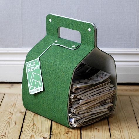 Old News newspaper and magazine holder by Creatables. Firewood Basket, Carpet Diy, Recycled Newspaper, Recycle Newspaper, Newspaper Holder, News Paper, Old Newspaper, Magazine Holders, Get Happy