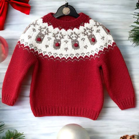 Baby Christmas Sweater, Christmas Sweater Pattern, Fair Isle Christmas, Knitted Christmas Jumpers, Winter Knitting, Hand Knitted Jumpers, Icelandic Sweaters, Handmade Patch, Pull Bebe