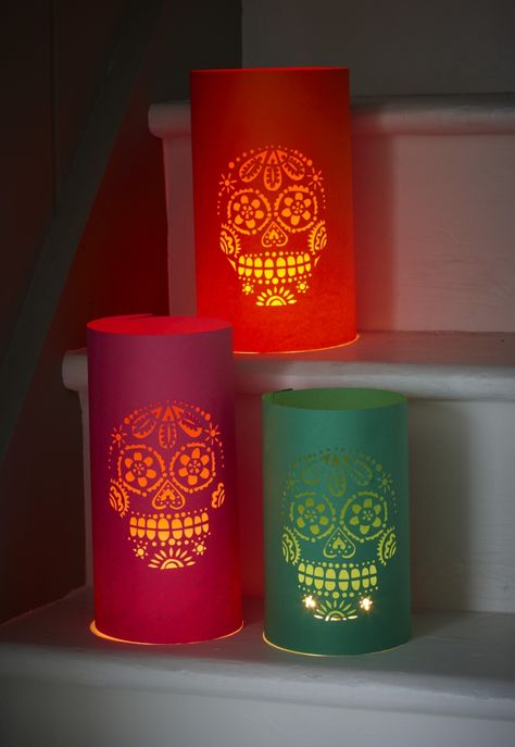 Day of the Dead Lanterns All Souls Day Candle Ideas, Diy Day Of The Dead, Day Of The Dead Decorations, Day Of The Dead Diy, Dia De Los Muertos Decorations Ideas, Day Of The Dead Party, Lantern Craft, Paper Candle, All Souls Day