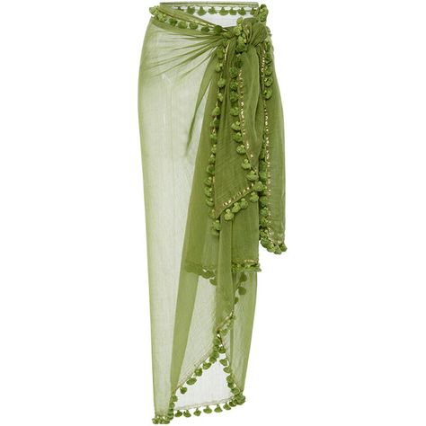 Rujuta Sheth Pom Pom Sarong ($120) ❤ liked on Polyvore featuring swimwear, cover-ups, green, sarong swimwear, sarong cover ups, metallic swimwear, green swimwear and green sarong Metallic Swimwear, Rujuta Sheth, Green Skirts, Swimwear Green, Green Swimwear, Cover Ups, Looks Chic, Swimwear Cover, Sarong