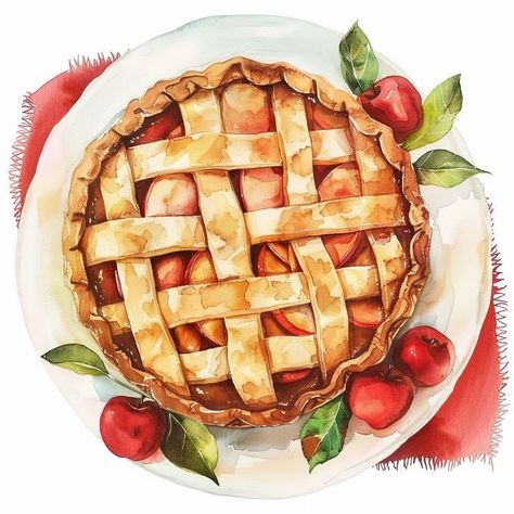 Pie Painting, Pie Clipart, Food Clip Art, Making Food, Food Clipart, Bunny Drawing, Food Illustration Art, Watercolor Food, Food Clips