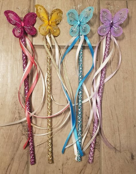 Princess Party Favor, Enchanted Forest Birthday Party, Fairy Headband, Enchanted Forest Birthday, Forest Birthday Party, Ribbon Butterfly, Flower Girl Wand, Princess Wands, Wedding Wands