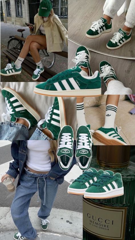 Green Adidas Shoes, Adidas Shoes Outfit, Campus Fits, Green Campus, Adidas Campus 00, Outfit Campus, Campus 00, Looks Adidas, Campus Adidas