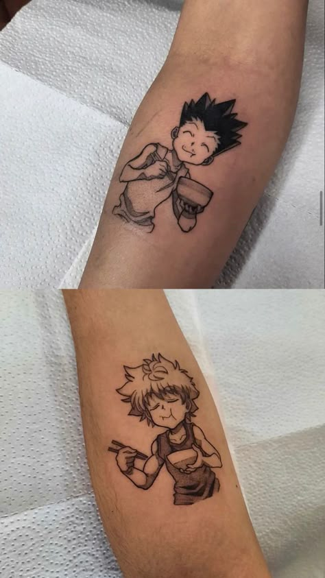 Matching Hunter X Hunter Tattoos, One Piece Matching Tattoos, Gon And Killua Matching Tattoos, Hxh Matching Tattoos, Matching One Piece Tattoos, Glogang Tattoo, Gon And Killua Tattoo, Anime Matching Tattoos, Matching Anime Tattoos