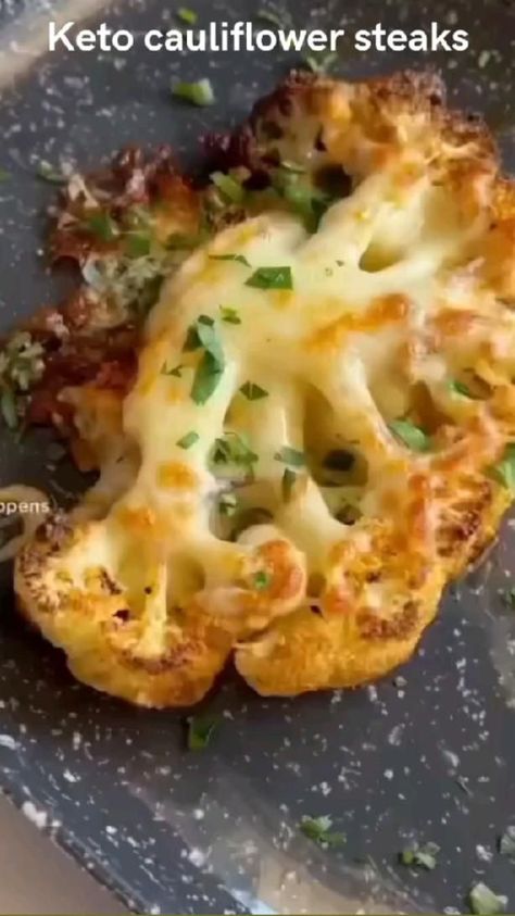 Pin on Keto lifestyle Cheesy Cauliflower Steaks, Hungry Happens, Cheesy Cauliflower, Cauliflower Steaks, Cauliflower Recipes, Veggie Dishes, Keto Recipes Easy, Vegetable Side Dishes, Interesting Food Recipes