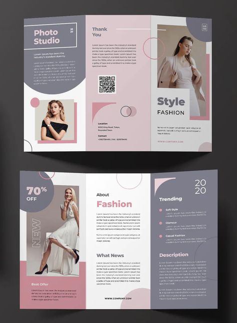 Fashion Trifold Brochure Template INDD Fashion Design Brochure, Textile Brochure Design, Tri Fold Brochure Design Layout, Trifold Brochure Design Creative, Fashion Brochure Design, Indesign Layouts, Tri Fold Brochure Design, Brochure Layout Design, Professional Brochure Design