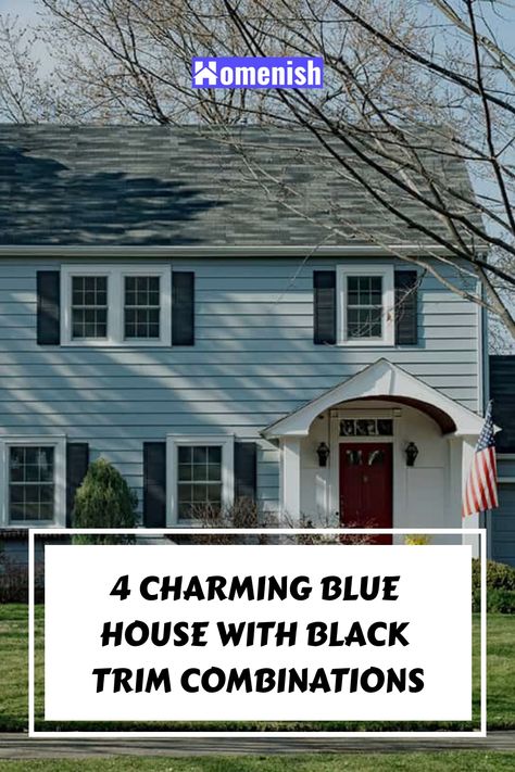 A home’s architecture isn’t entirely dependent on its exterior features, but also on the right color combinations. Choose the wrong exterior colors and you’ll risk making your home lose its curb appeal. The siding and trim colors must work together to highlight the home’s best features. Light Blue Siding House Exterior, Grey Blue House Exterior, Blue House Black Shutters, Blue House With Black Trim, White And Black Exterior House, Black Exterior House Colors, Light Blue House Exterior, White House Exterior Colors, Blue Siding House