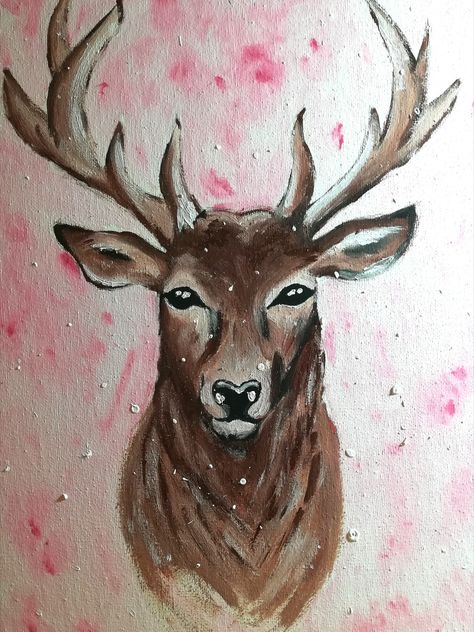 Beautiful winter acrylpainting deer head. Easy to paint ideal for beginners. Deer Face Drawing Easy, Dear Painting Easy, How To Paint A Deer On Canvas, Deer Painting Acrylic Easy, Acrylic Animal Paintings Easy, Deer Painting Easy, Deer Head Painting, Winter Painting Acrylic, Deer Drawing Easy