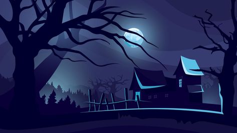 Halloween background with house under moonlight. Tree House Cartoon, Under Moonlight, House Cartoon, Vector Poster, Halloween Background, Halloween Backgrounds, Halloween Pictures, Tree House, Premium Vector