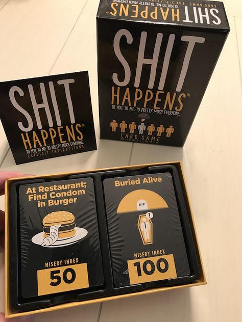 If you can't tell by the name, Shit Happens, that it's an adult card game, and if the name offends you, please don't read any further. Card Game Ideas, Funny Board Games, Card Games For Adults, Board Games For Adults, Drunk Games, Adult Card Games, Adult Game Night, Bored Games, Game Night Parties