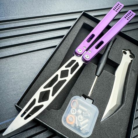 Archit Butterfly Knife Balisong Trainer Dull + Live Blade Set + Tools Balisong Trainer, Knives Hunting, Butterfly Knife, Pocket Knives, Hunting Knife, Tactical Gear, Self Defense, Swords, Binoculars