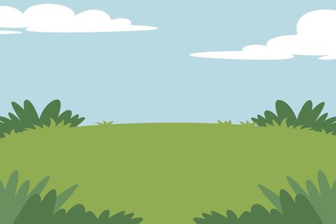 Landscape cartoon scene with green grass and lawn. White clouds on the background of summer blue sky. Flat Grass Background Cartoon, Sky And Grass Background, Sky Background Landscape, Yard Drawing, Grass Graphic, Sky Cartoon, Cartoon Grass, Cartoon Landscape, Cartoon Sky