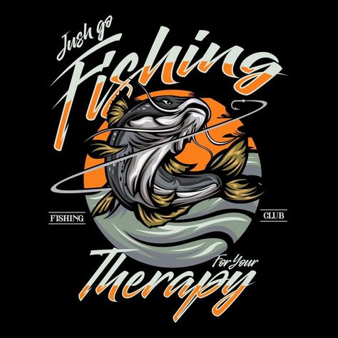 fishing illustration on solid color Fishing Illustration, Fishing Logo, Typography Shirt Design, Fishing Pictures, Fish Illustration, Fish Logo, Bright Art, Fish Camp, Fish Design