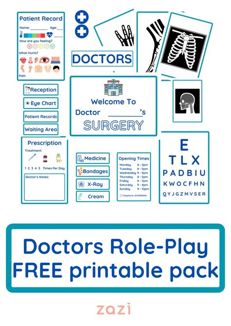 FREE PRINTABLE Doctors Role Play.pdf Doctor Role Play Free Printable, Medical Printables, Doctor Role Play, Doctors Note, Eye Chart, Letter D, Kits For Kids, Role Play, Printables Kids