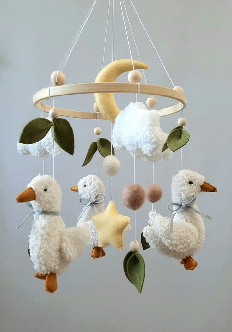 Mobile for Baby, Forest Mobile, Goose, Mobile in the Crib, Gift for a Newborn, Toy in the Crib, Mobile on the Farm, Toy Goose, Three Geese - Etsy Deer Themed Nursery, Forest Mobile, Handmade Crib, Boho Mobile, Cot Toys, Frog Theme, Baby Room Themes, Crib Toys, Newborn Toys