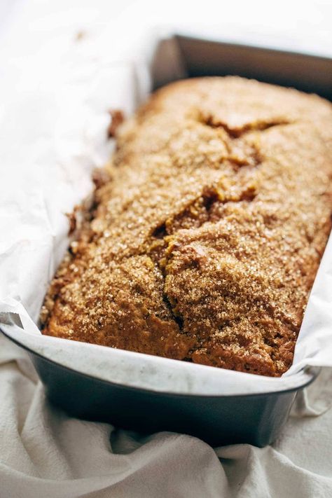 Super Moist Pumpkin Bread [Basic + Easy!] Recipe - Pinch of Yum Super Moist Pumpkin Bread, Moist Pumpkin Bread Recipe, Healthy Pumpkin Bread, Pinch Of Yum, Moist Pumpkin Bread, Pumpkin Recipes Easy, Turbinado Sugar, Pumpkin Bread Recipe, Healthy Pumpkin