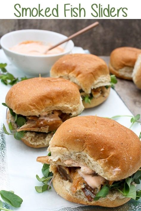 Love kipper?  This kipper recipe uses canned kipper and a quick yogurt sauce to make Smoked Fish Sliders!  These mini sandwiches are perfect for summer picnics and barbecues. #kipper #fish #sandwiches #sliders #bbq #picnic #summerrecipe #seafood via @cham Kipper Recipes, Fish Sliders, Smoked Fish Recipe, Fish Sandwiches, Veggie Recipe, Slider Sandwiches, Bbq Picnic, Seafood Recipe, Summer Picnics