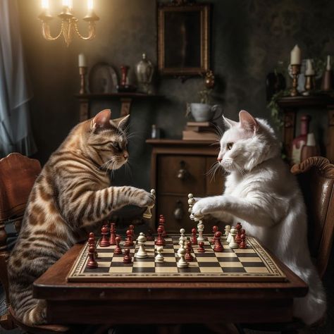 Cat Playing Chess, Elyse Aesthetic, Chess Play, Chess Photography, Chess Playing, Realistic Photography, Chess Quotes, Chess King, How To Play Chess