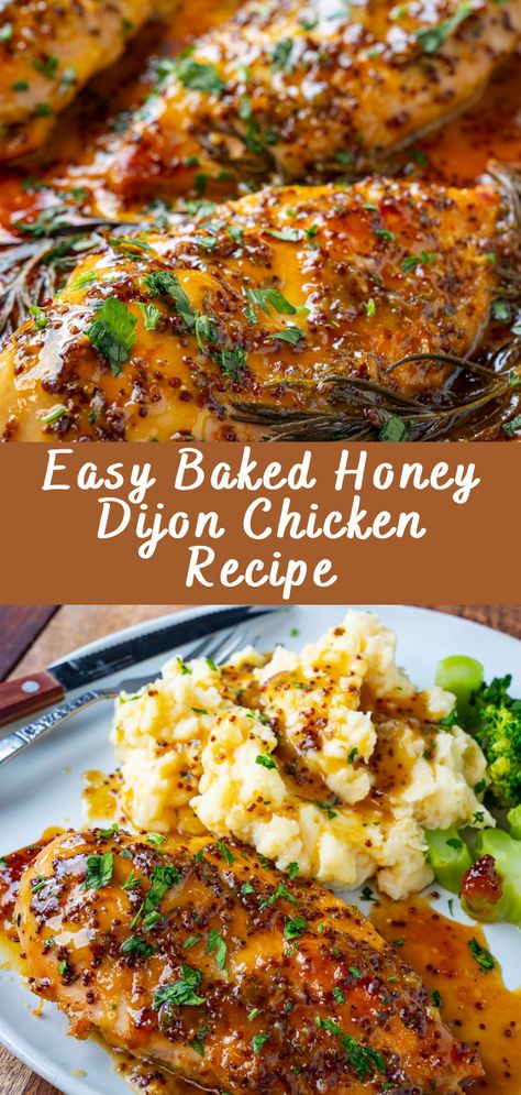 Easy Baked Honey Dijon Chicken Recipe | Cheff Recipes Delicious Dinner Recipes Chicken, Bakes Chicken Recipe, Dinner With Chicken Healthy, Easy Healthy Baked Chicken Recipes, Chicken Dishes For Dinner Baking, Easy Baked Honey Dijon Chicken, Chicken And Dijon Mustard Recipes, Dijon Honey Mustard Chicken, Delicious Baked Chicken Recipes